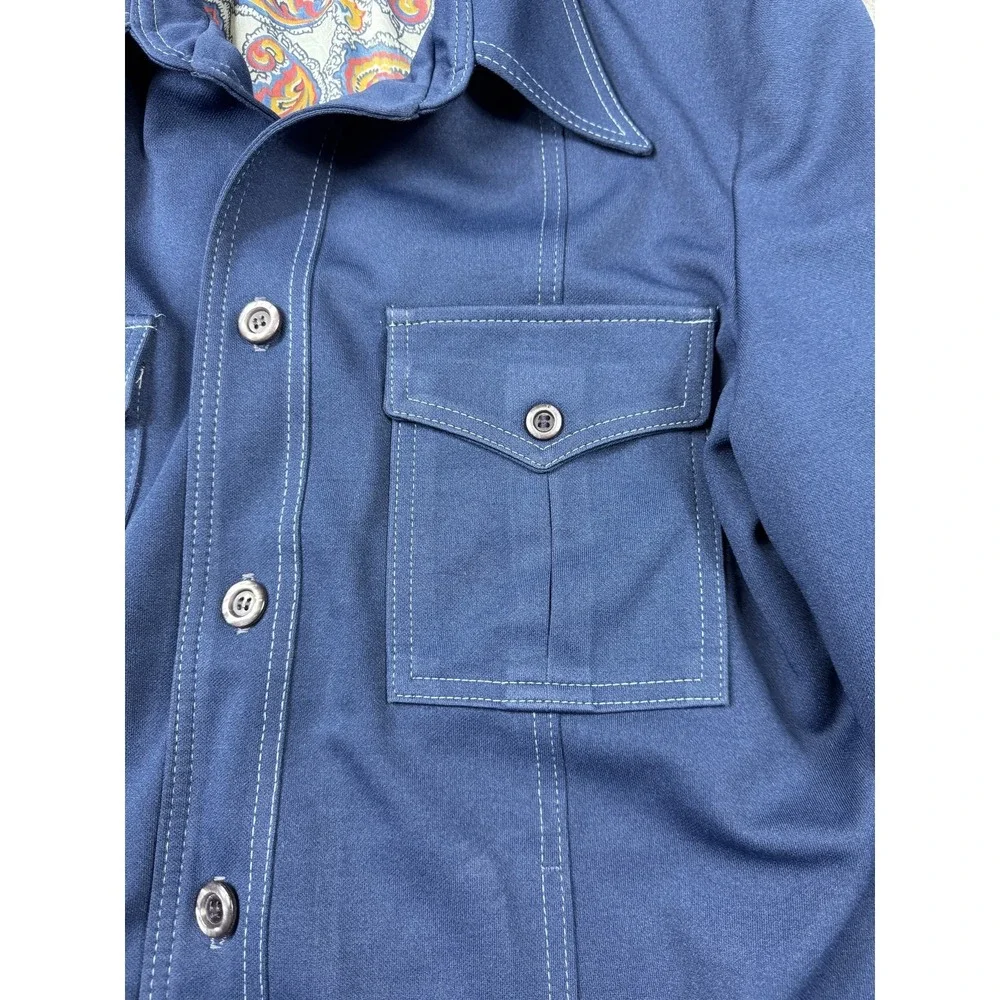 Vintage JCPenney Leisure Suit Jacket Mens 44 Blue Paisley Lined Western 60s 70s